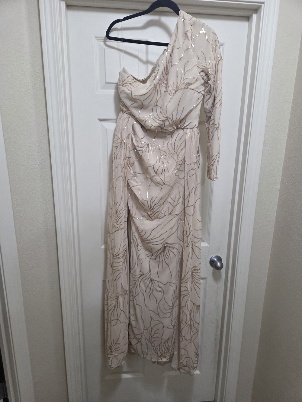 Asymmetrical One-Shoulder Blush Sequin Gown